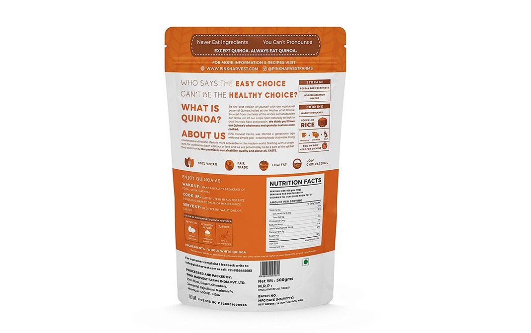 Pink Harvest Farms White Quinoa    Pack  500 grams